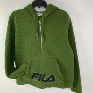 FILA NWT Cozy Up Army Green Quarter Zip Sherpa Hoodie Sweatshirt